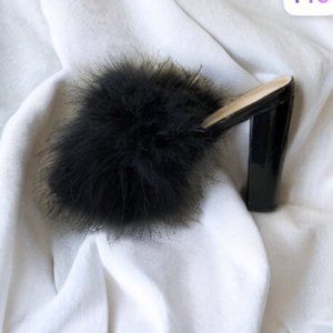 WILD DIVA black faux fur heels size 6.5
